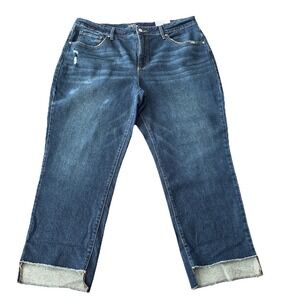 NEW Time and True Cropped Blue Distressed 5 Pocket Raw Hem Jeans Size 20